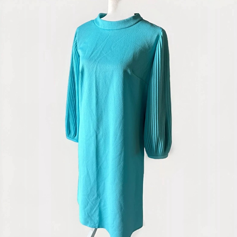 Carol Brent Dress Vintage 60s 70s Tiffany Blue Accordion Pleat Sleeve‎